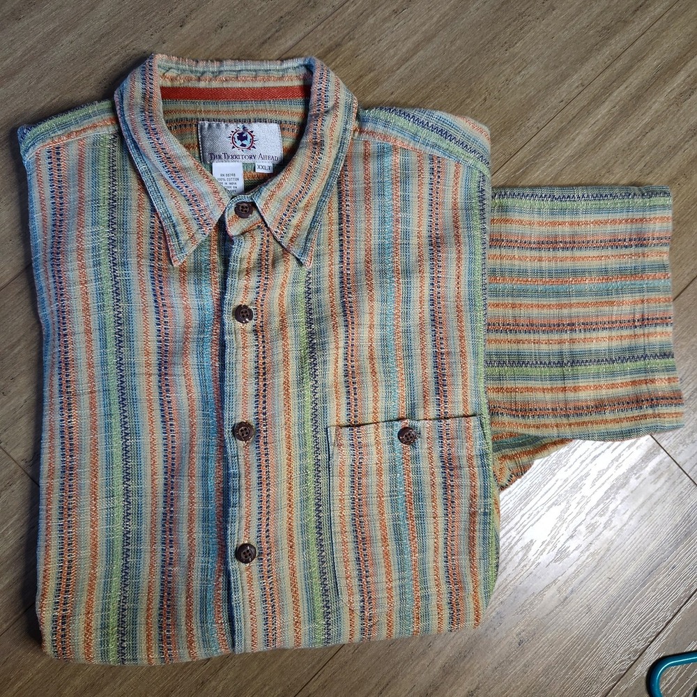 VTG 90s Territory Ahead Mens XXLT Button Down Short Sleeve Shirt Hipster Striped